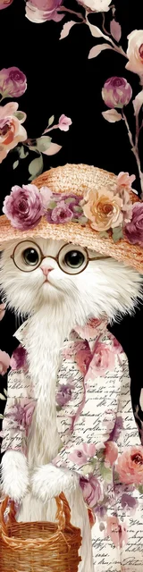 Cat bookmarks featuring a glasses cat with a basket